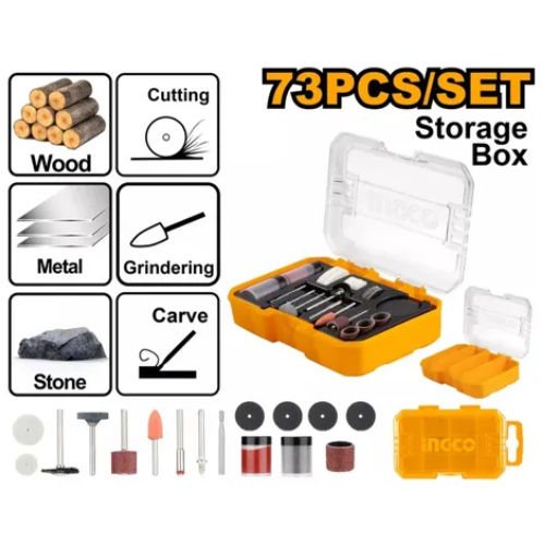 10_96 JUEGO DE 73 ACCESORIOS PARA MINITORNO AKM67072 INGCO - Imagen 1