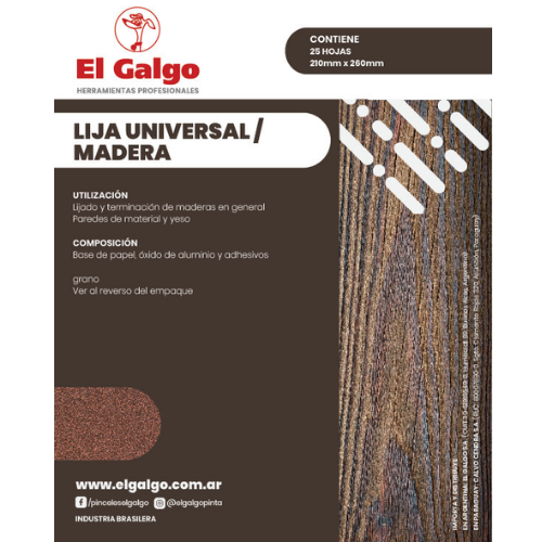 114_35 LIJA UNIVERSAL/MADERA GR180 EL GALGO (PACKX25U) - Imagen 1