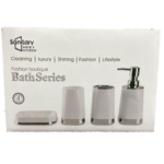 SET DE BAÑO 4 PIEZAS BLANCO Y PLATA RM1503