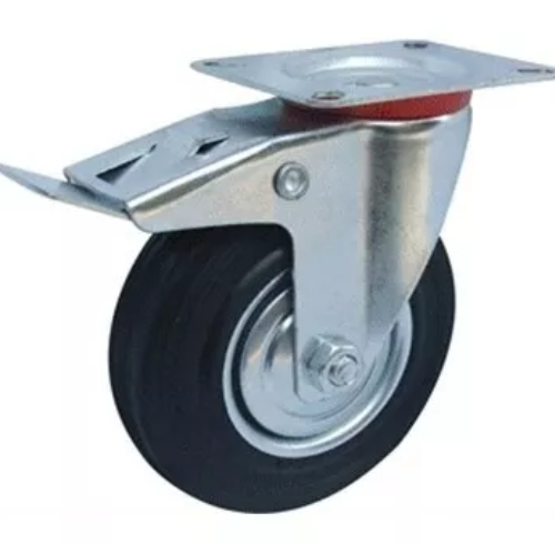 138_0 RUEDA DE GOMA LLANTA CHAPA GIRAT C/FRENO 6" 150KG GLOSS - Imagen 1