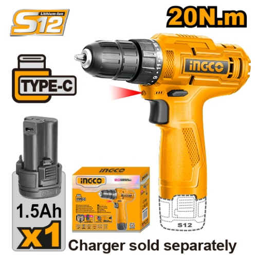 14_78 TALADRO ATORNILLADOR 12V 10MM 20NM C/BAT CDLI12428 ING - Imagen 1