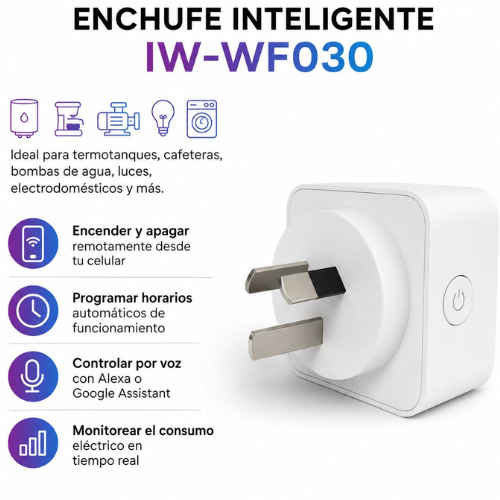 14_87 ENCHUFE INTELIGENTE WIFI SMART PLUG 220-240V 10A 50/60HZ 2200W IW-WF030 MONTERO - Imagen 1