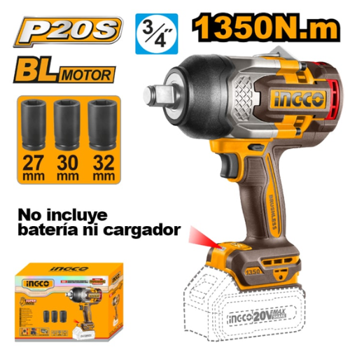 16_59 LLAVE DE IMPACTO 3/4" 1350NM 20V S/BAT CIWLI201351 INGCO - Imagen 1