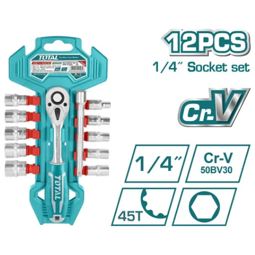 18_95 BOCALLAVE Y LLAVE EN SET X12PCS 1/4" IND THT14114126 TOTAL - Imagen 1