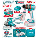 KIT TALADRO PERCUTOR + AMOLADORA ANGULAR IND TCKLI20256-4 TOTAL