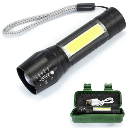 29_18 LINTERNA RECARGABLE METAL C/ZOOM ESTUCHE VERDE CHICA - Imagen 1