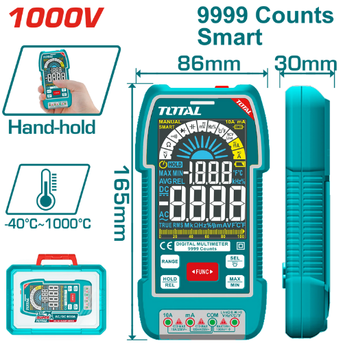 41_38 MULTIMETRO TESTER DIGITAL 1000V 9999 CUENTAS TMT5110004 TOTA - Imagen 1