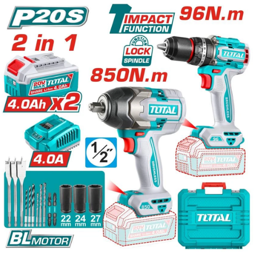 49_20 TALADRO PERCUTOR + LLAVE DE IMPACTO 1/2" 850NM TOSLI250586-4 - Imagen 1