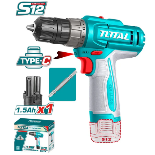 53_25 TALADRO 12V 1500RPM 20NM C/BATERIA TDLI122061 TOTAL - Imagen 1