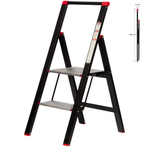 75_9 ESCALERA DE ALUMINIO SLIM BLACK DESIGN 2 ESCALONES GLOSS - Imagen 1