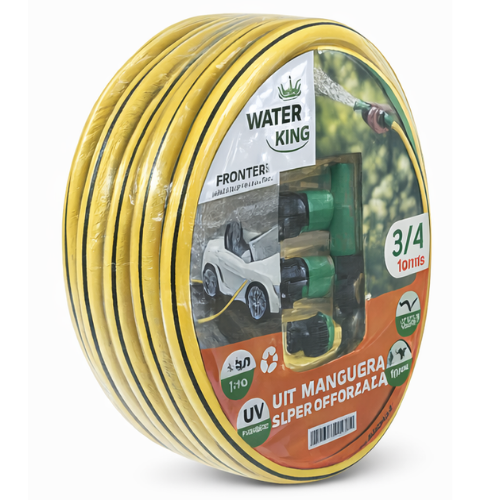77_14 MANGUERA DE RIEGO TRENZADA AMARILLA EN KIT 3/4X15MTS WATERKING - Imagen 1