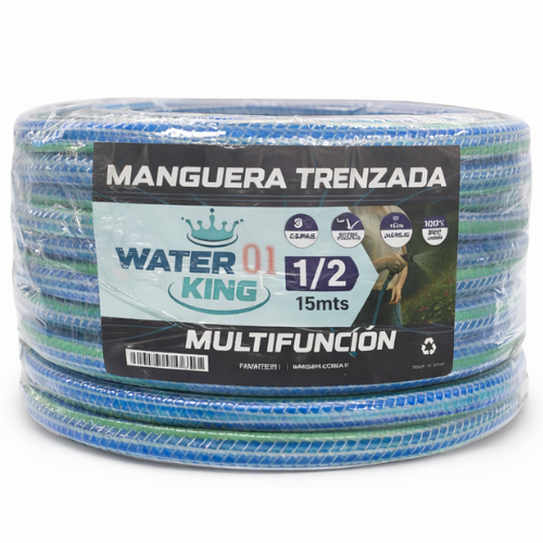 78_12 MANGUERA DE RIEGO TRENZADA AZUL 1/2X15MTS WATERKING - Imagen 1