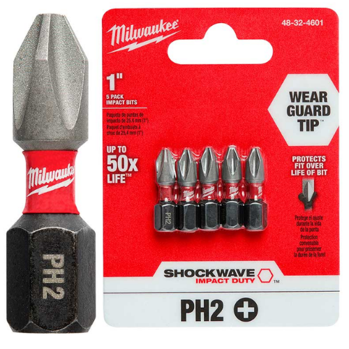 813 PUNTAS PH2 IMPACTO CORTA 25MM X 5 PIEZAS MILWAUKEE - Imagen 1