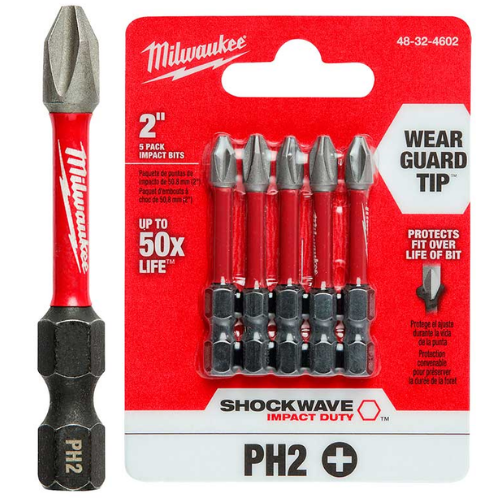 823 PUNTA PH2 IMPACTO MEDIANA 50MM X 5 PIEZAS MILWAUKEE - Imagen 1