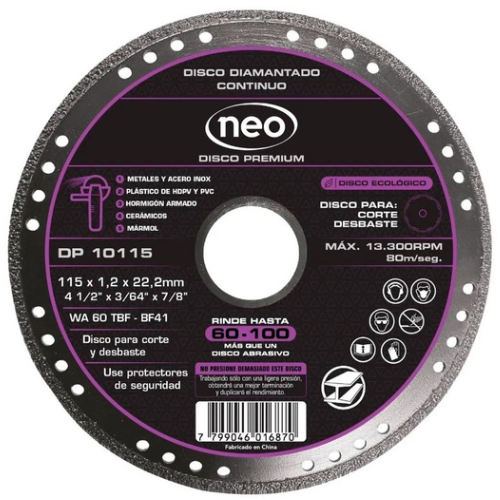 9_120 DISCO DIAMANTADO FINO PREMIUM 115X1.2X22.2MM DP10115 NEO - Imagen 1