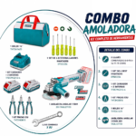 COMBO AMOLADORA ANGULAR 115MM 20V + BOLSO + HERRAMIENTAS TOTAL