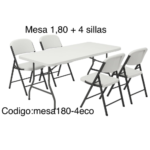 MESA PLEGABLE 1.80MTS + 4 SILLAS BLANCA D40