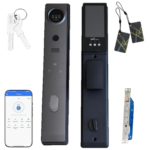 CERRADURA INTELIGENTE MANIJON MULTI ACCESO C/CAMARA - FACE ID, HUELLA, CODIGO, TARJETA, LLAVE DE EMERGENCIA, WIFI Y APP